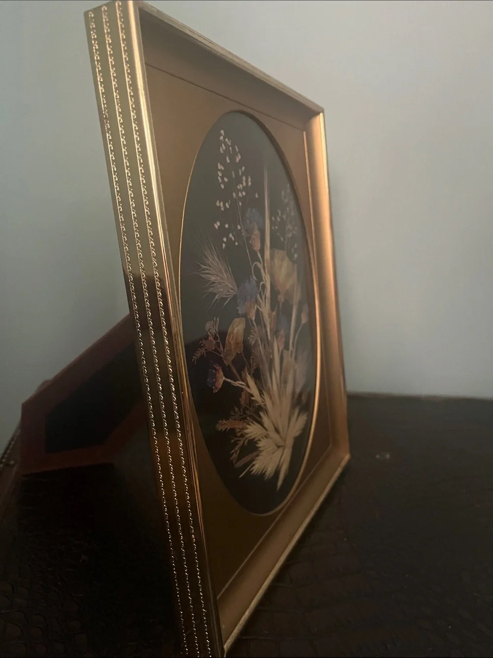 1970s Metal Framed Dried Flower Bouquet Wall/Table Picture 8x10